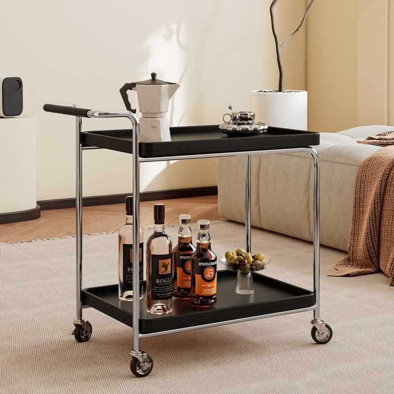 实木可移动边几收纳中古小推车客厅沙发储物置物架藤编简约餐车