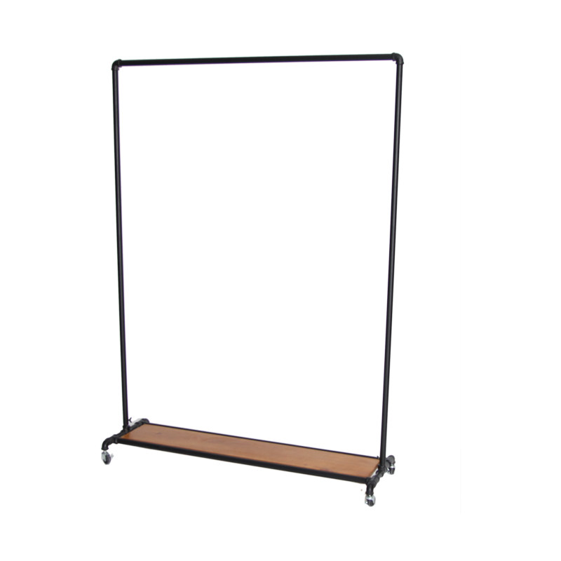 美式铁艺实木复古做旧服装店展示架水管龙门架落地挂衣帽架带滚轮