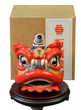 新中式醒狮舞狮小摆件陶瓷狮头玄关博古架电视柜石湾公仔桌面摆设