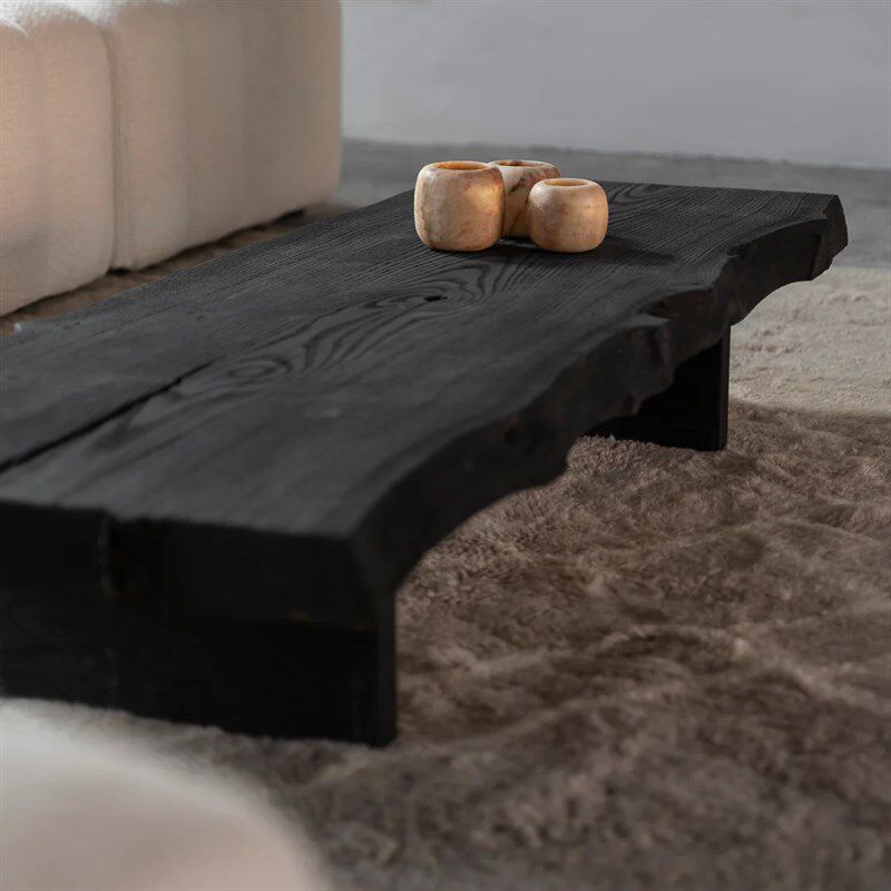 侘寂风整板实木茶几黑色家用商用沙发长几桌法式复古小户型咖啡桌