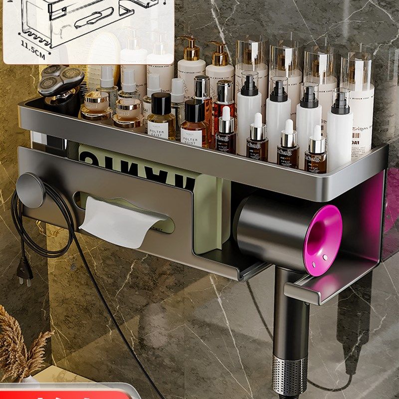 吹风机置物架化妆室壁挂吹风机支架免打孔浴室洗漱台多功能收纳层