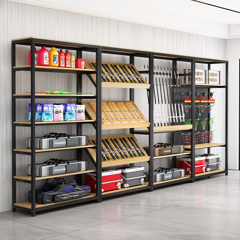 渔具店货架展示架多层置物架鱼竿陈列架挂钩架饵料货架成套组合架