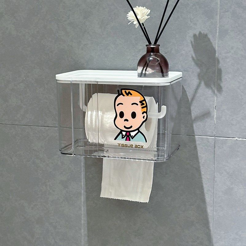 透明纸巾盒壁挂式卫生间家用可爱创意卷纸厕纸置物架抽纸盒免打孔
