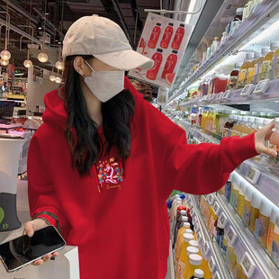 李宁日进斗金卫衣龙年女款 2025新年本命年红色卫衣连帽女AWDU032