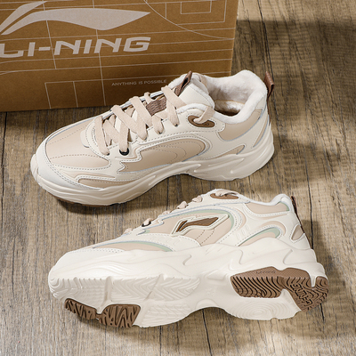 李宁加绒运动鞋女2025冬季新款防泼水鞋子软底中帮舒适休闲鞋女鞋