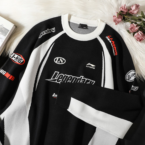 李宁圆领毛衣男女同款2025冬季新款电子竞技系列宽松编织衫卫衣