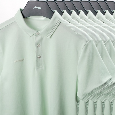 李宁速干POLO衫男款2025春季新款翻领T恤针织短袖运动休闲半袖男