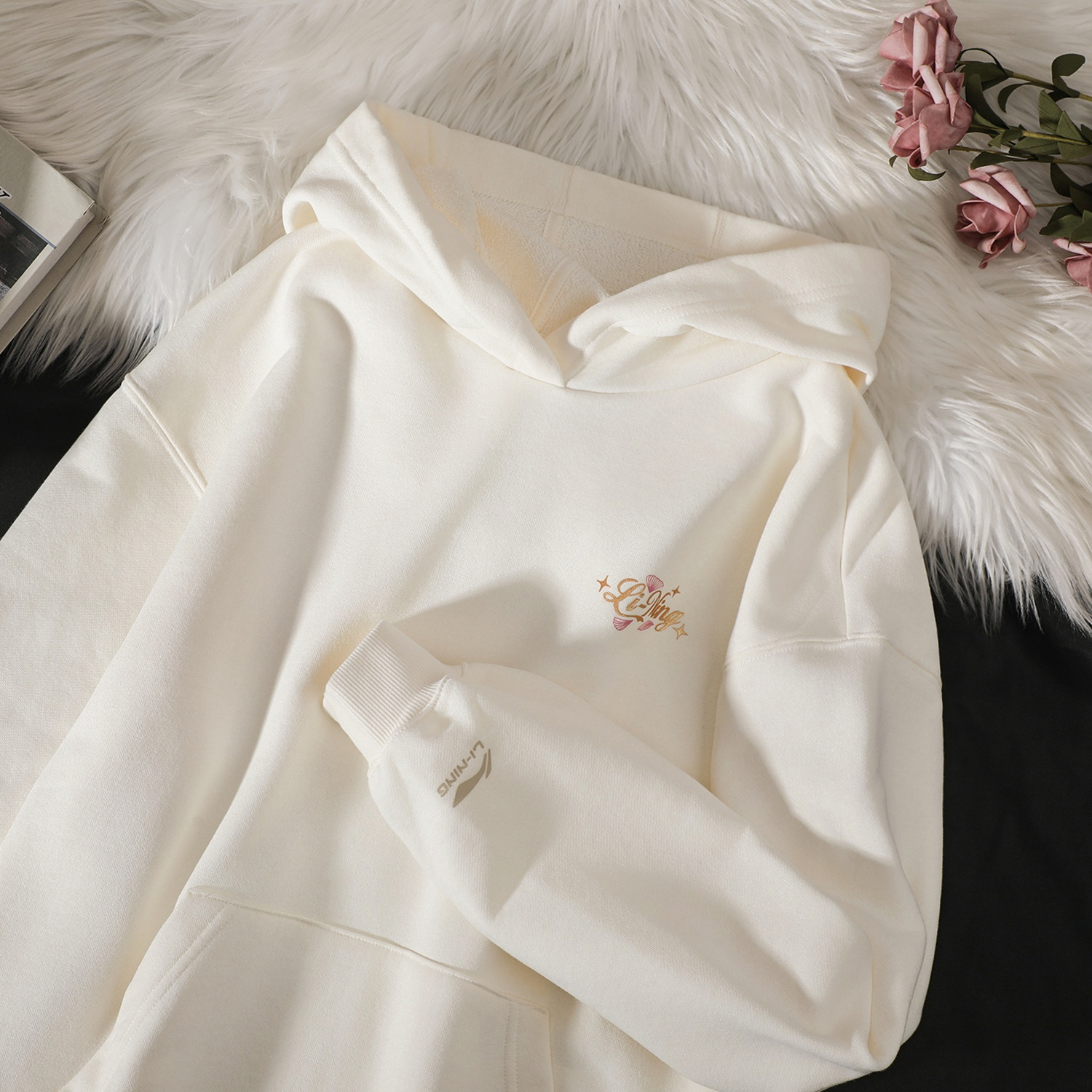 李宁连帽卫衣女款2025秋季新款棉质针织宽松长袖百搭舒适套头衫