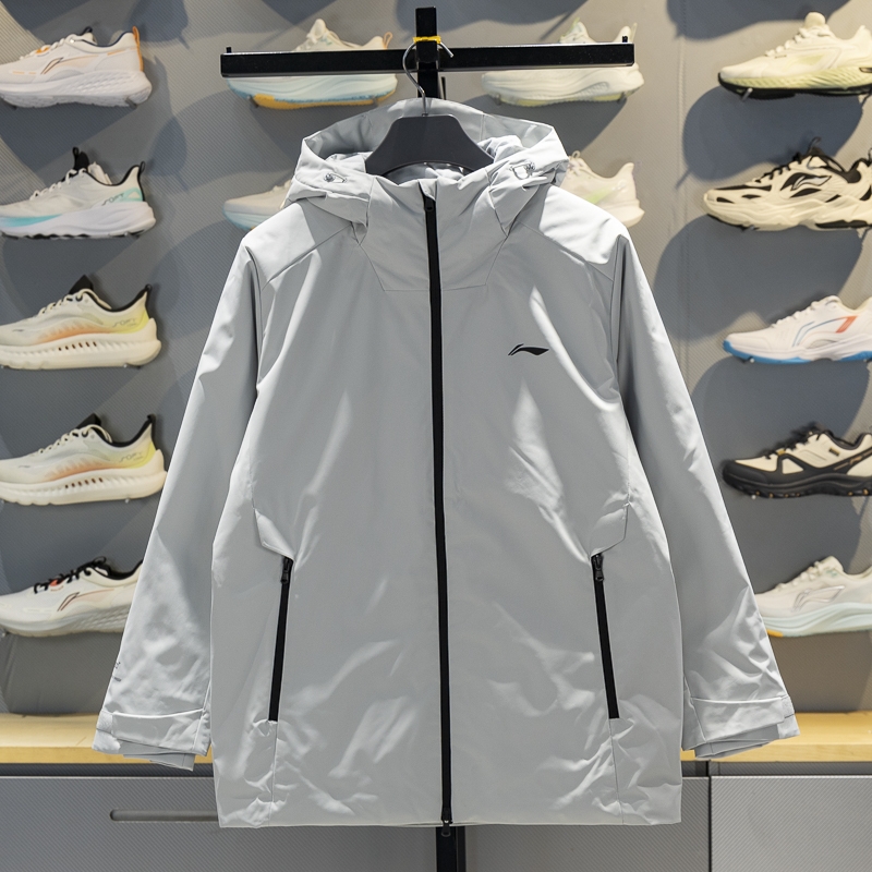 李宁连帽中款羽绒服男2025冬季新款健身系列宽松防泼水保暖外套