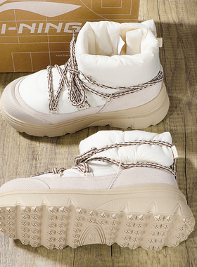 李宁蜜糖boot高帮休闲鞋女2025冬季新款时尚雪地靴软底保暖女鞋