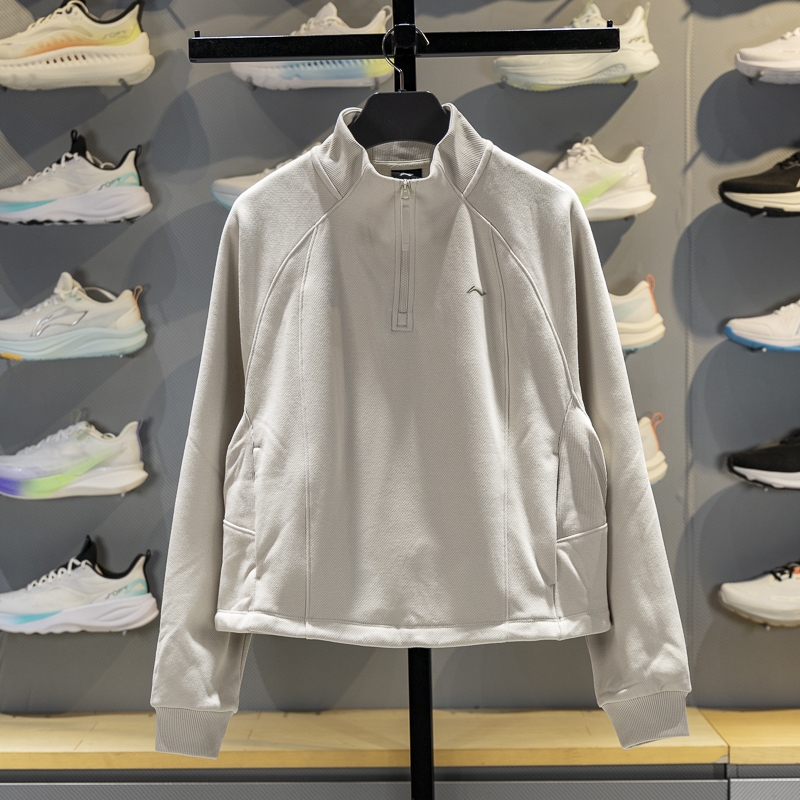 李宁立领半拉链卫衣女2025冬季新款加绒保暖宽松套头衫纯色长袖