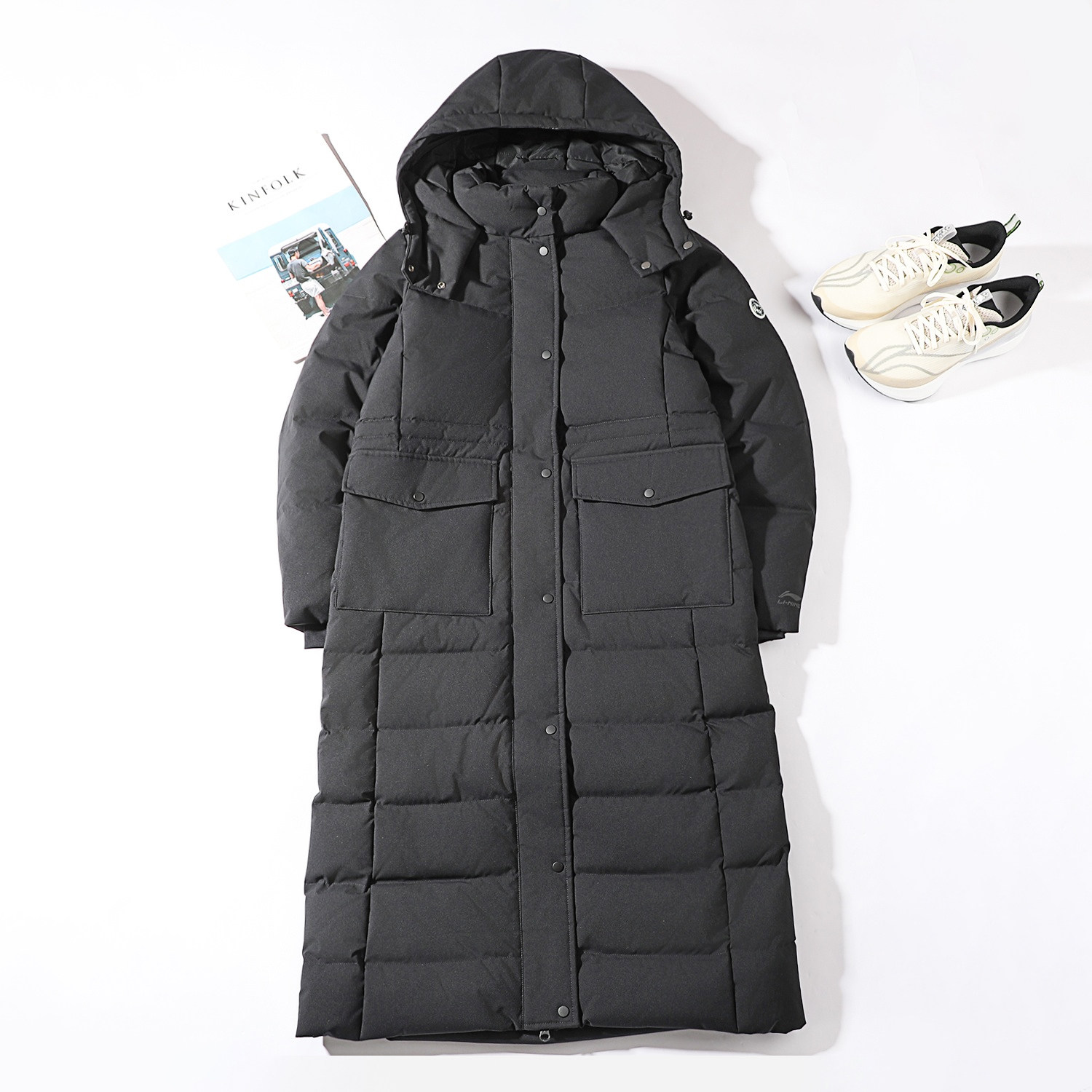 李宁长款羽绒服女款2025冬季新款修身潮流80%鸭绒保暖连帽外套