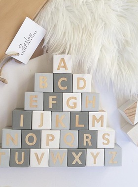 INS北欧实木26英文字母方块男女孩宝宝儿童积木早教益智宝宝玩具