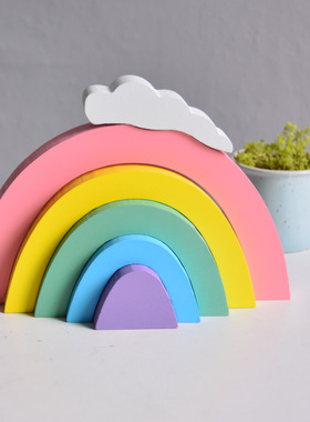 ins爆款木质云朵彩虹拍摄积木