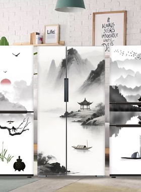 定制新品新中式风景贴画  自粘防水防油翻新空调柜机冰柜装饰贴纸