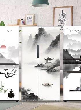 定制新品新中式风景贴画  自粘防水防油翻新空调柜机冰柜装饰贴纸