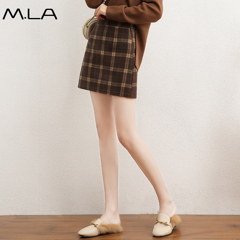 冬季毛呢格子半身裙女秋冬2020新款复古羊毛裙子韩版高腰A字短裙