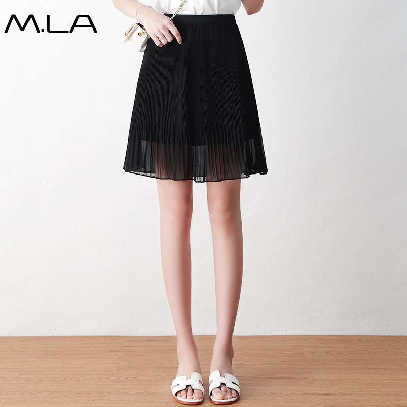 雪纺百褶裙半身裙女夏季新款2020春夏韩版a字裙黑色显瘦高腰短裙