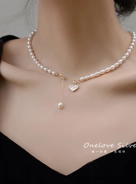 怦然心动天然淡水珍珠项链轻奢小众爱心颈链女简约百搭时尚珍珠链