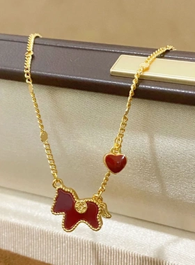 爆款新年红色小马爱心吊坠项链轻奢小众锁骨链气质百搭饰品女