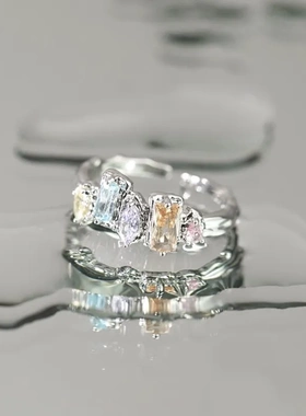 情绪构造 小众原创戒指女冷淡风高级彩色锆石设计感个性食指时尚