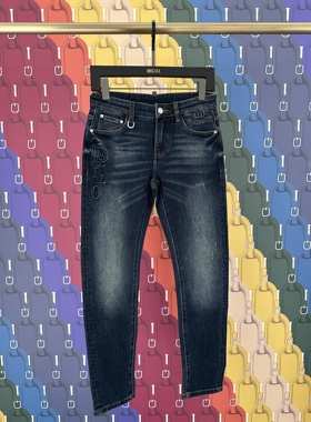 DILLO 鼎锋秋冬推荐 男士后口袋字母刺绣做旧牛仔裤DLFBAN081307