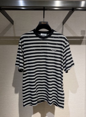 DEGAIA 26春夏新款 男士字母印花破洞条纹短袖T恤 DUIAAT201138