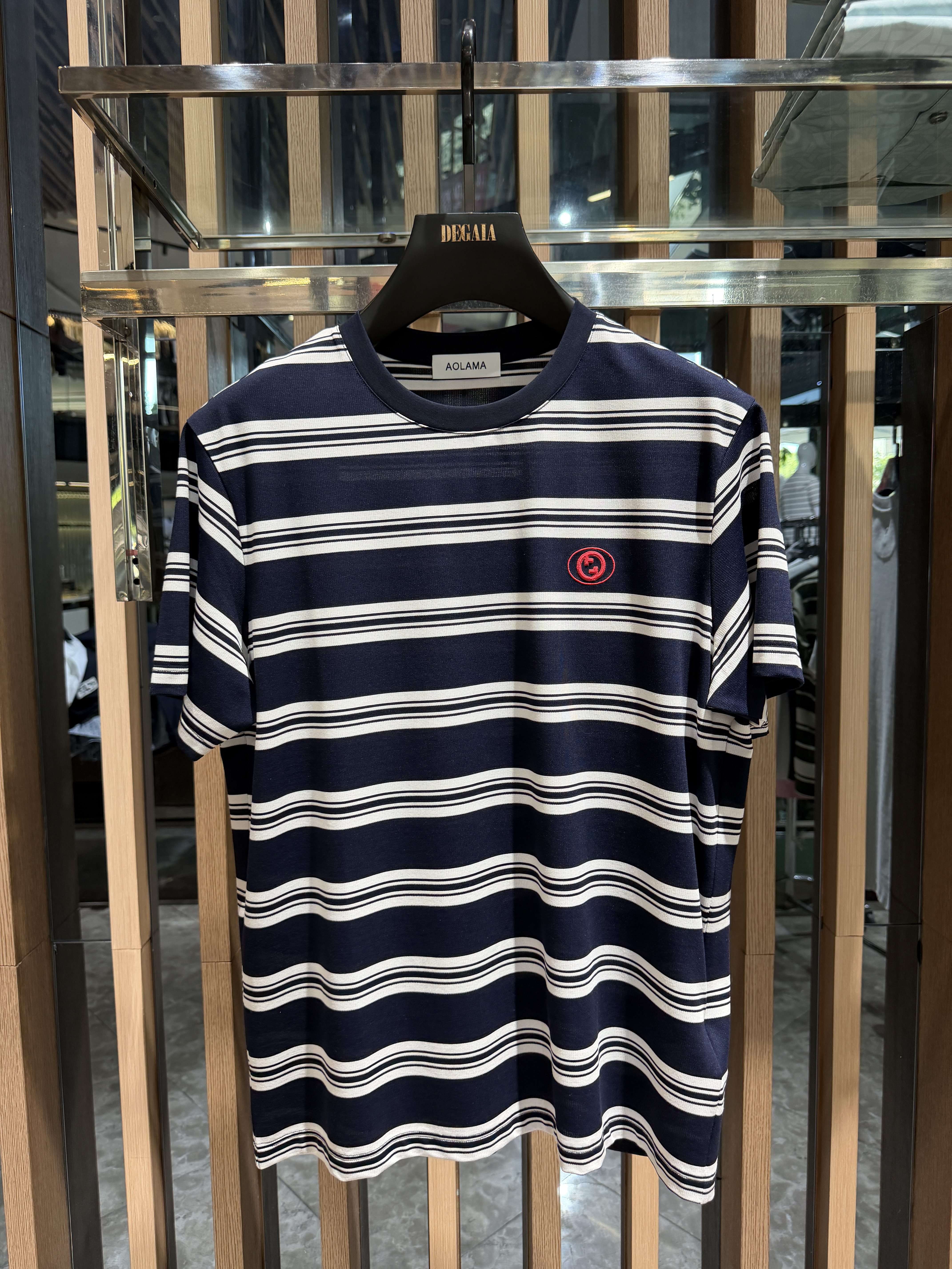 AOLAMA男装26夏季新款胸前logo刺绣条纹短袖T恤休闲宽松880262146