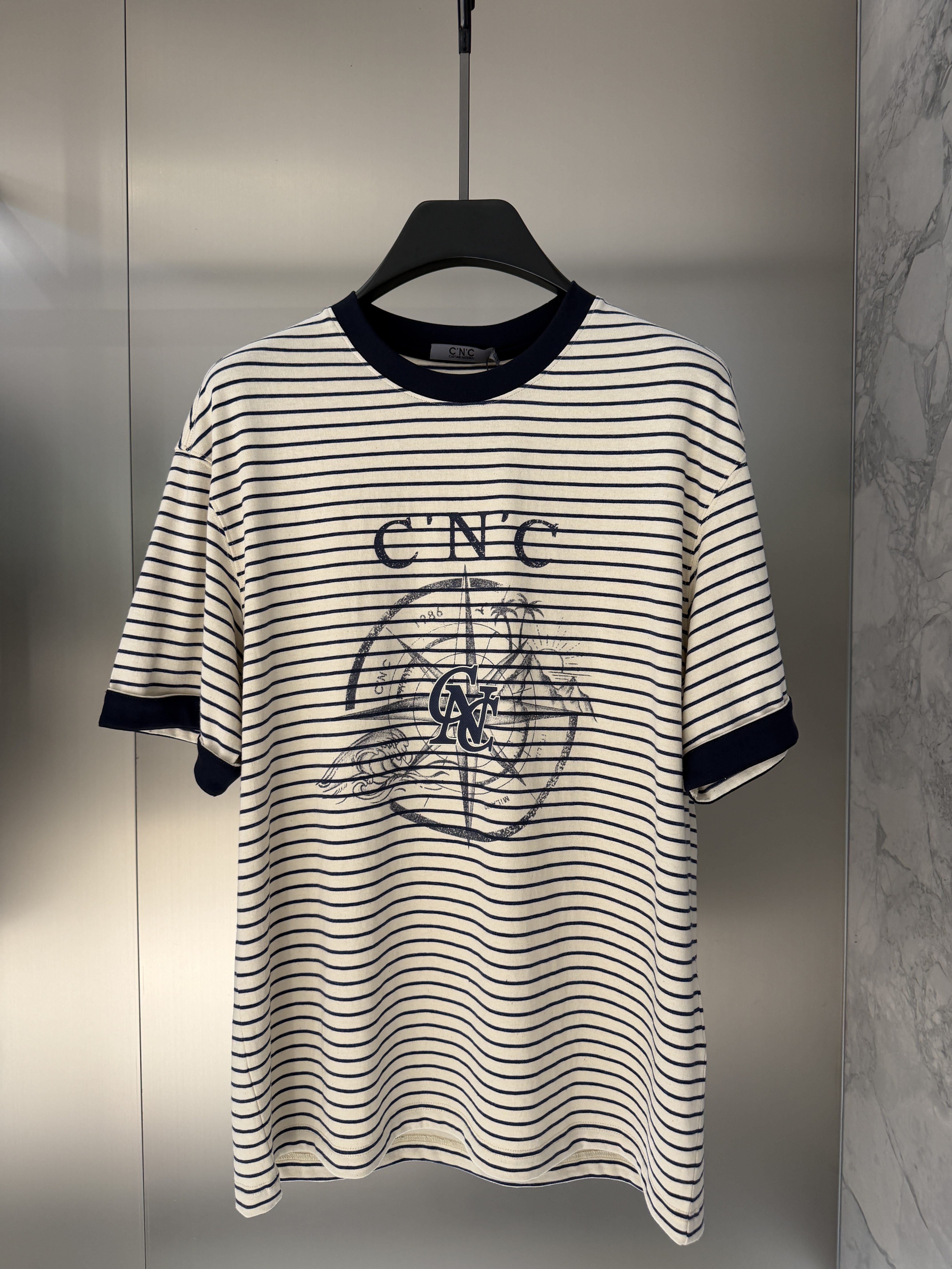 CNC 26春夏新款 男士时尚字母印花条纹休闲短袖T恤811H262073
