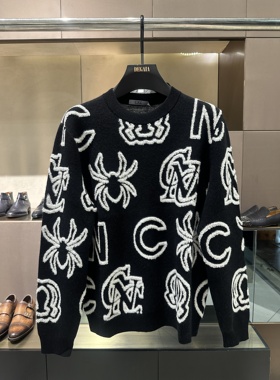 CNC 25秋冬新款 男士时尚字母满印花长袖圆领花版毛衫811G352001