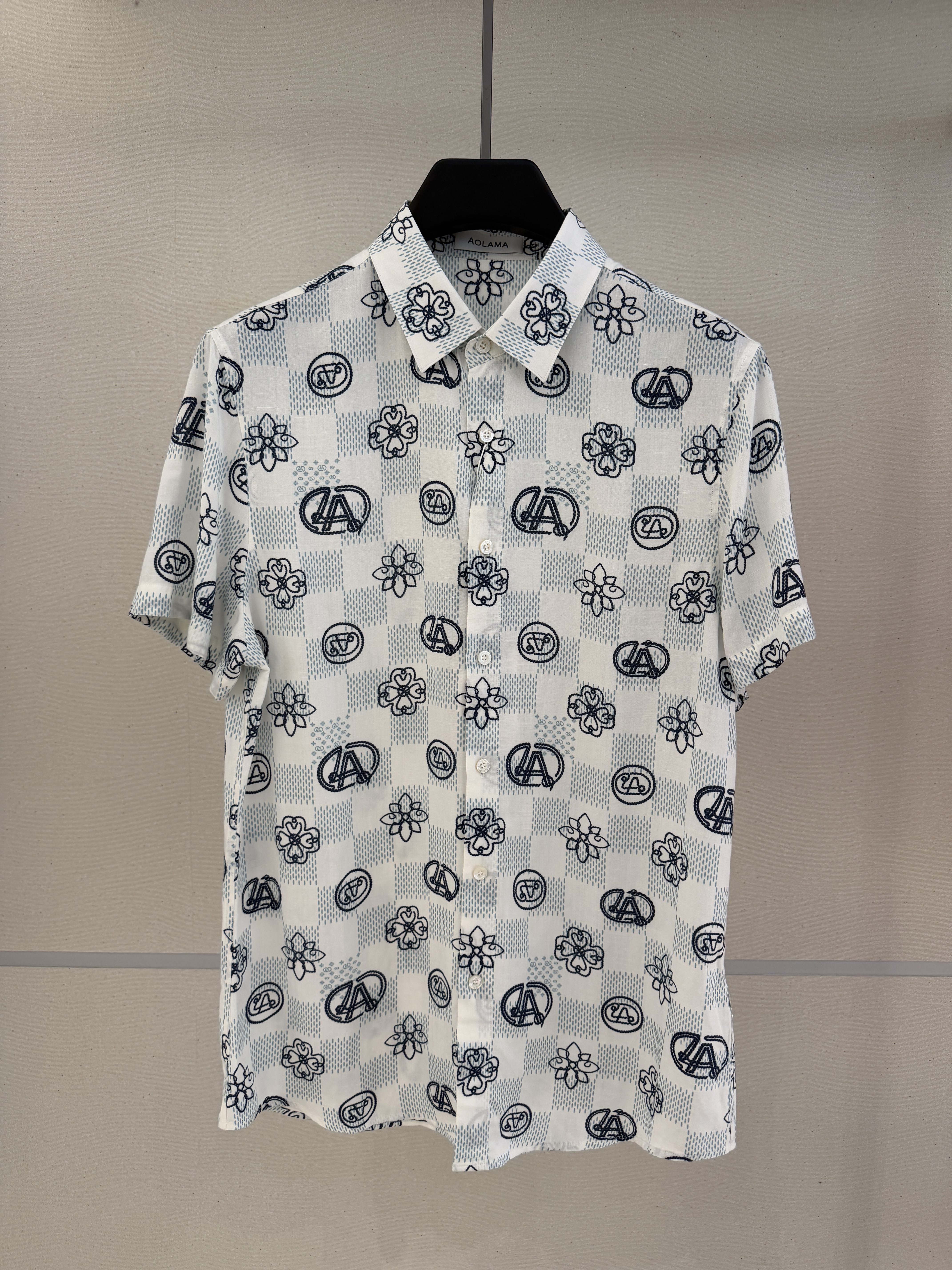 AOLAMA 鼎锋春夏推荐 男士时尚logo花卉满印短袖衬衫 880952042