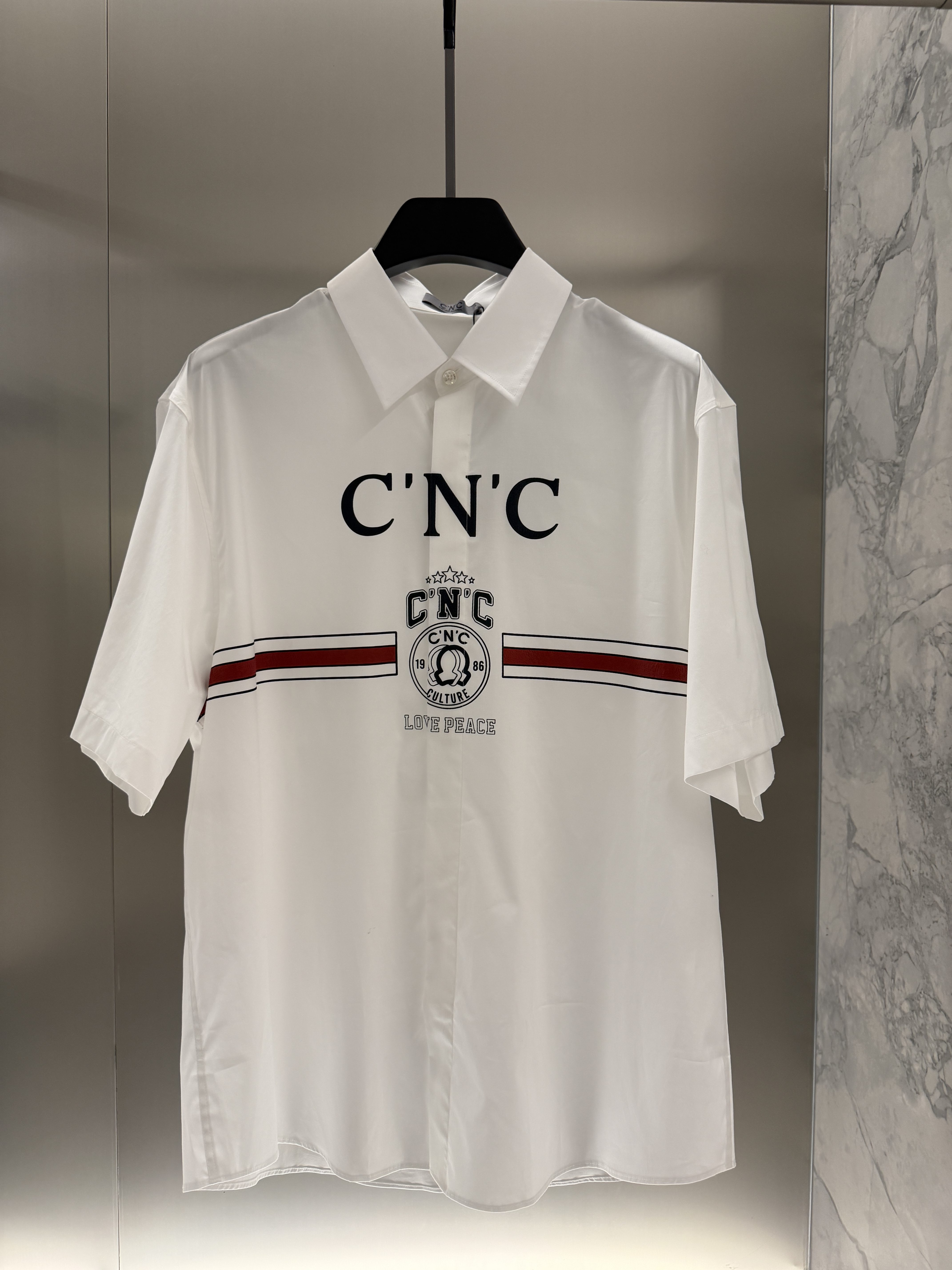 CNC男装26夏季新款字母logo印花短袖衬衫宽松休闲棉质上衣281013