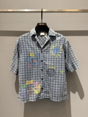 Charlie Luciano 童趣印花格纹牛仔短袖衬衫设计感小众百搭外套