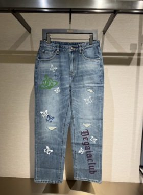 DEGAIA 26春夏新款 男士时尚印花破洞直筒牛仔裤 DUIAAN130017