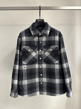 CNC 25秋冬新款 男士时尚格纹双口袋装饰休闲翻领大衣811G333011