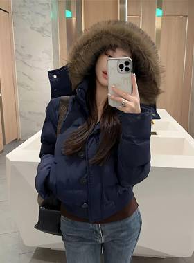 南区菲奥娜大皮领羽绒棉袄女士2025冬季新短加厚棉大衣娇小的数字