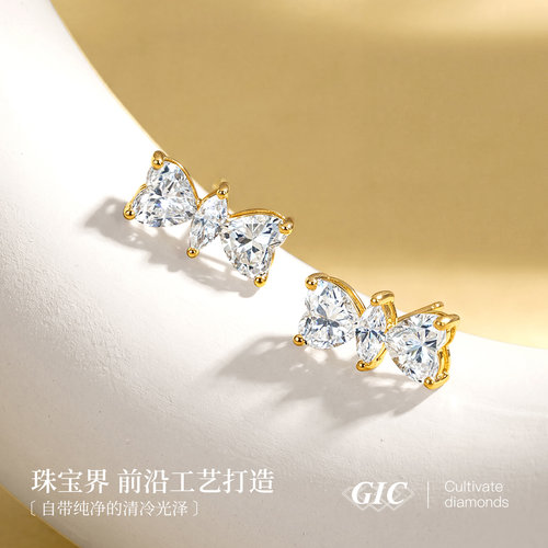 鑫万福蝴蝶结耳钉设计款K金培育钻石耳饰甜美风气质百搭K金耳饰