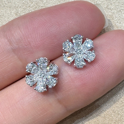PT950铂金钻石耳钉女水滴形镶钻花朵培育钻石耳饰轻奢耳钉耳环