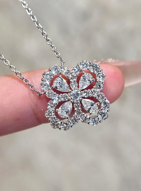 鑫万福 18k金钻石项链一克拉人工培育钻石吊坠hw四叶草LOOP项链