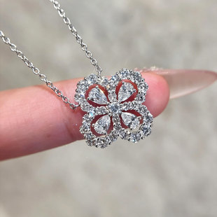 鑫万福 18k金钻石项链一克拉人工培育钻石吊坠hw四叶草LOOP项链