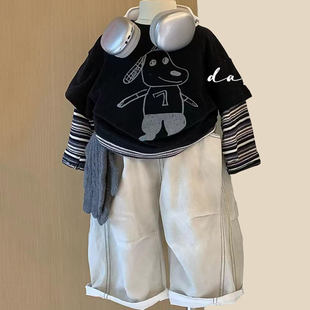 儿童男孩潮牌痞帅小少爷穿搭 男式 男宝宝超好看小套装 漂亮衣服秋季