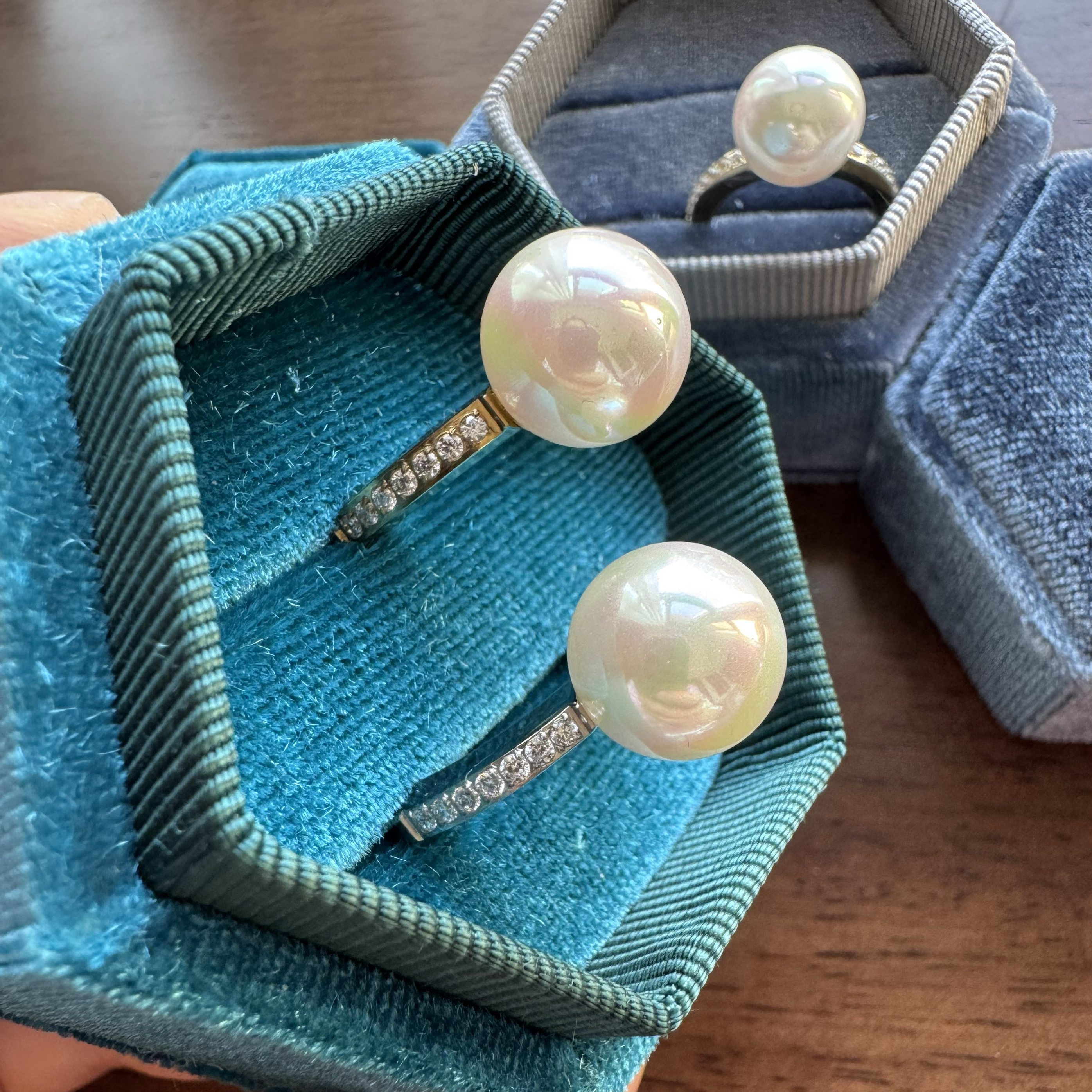 现货西班牙手老款珍珠12mm正圆极光高戒指天然伴彩马略卡有机人造