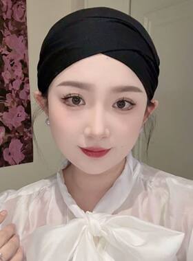 新款打底帽交叉莫代棉弹力头巾包头小帽纱巾打底绷带