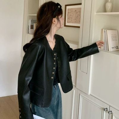 黑色小香风pu皮衣外套女早春2025新款超火流行机车服上衣时髦