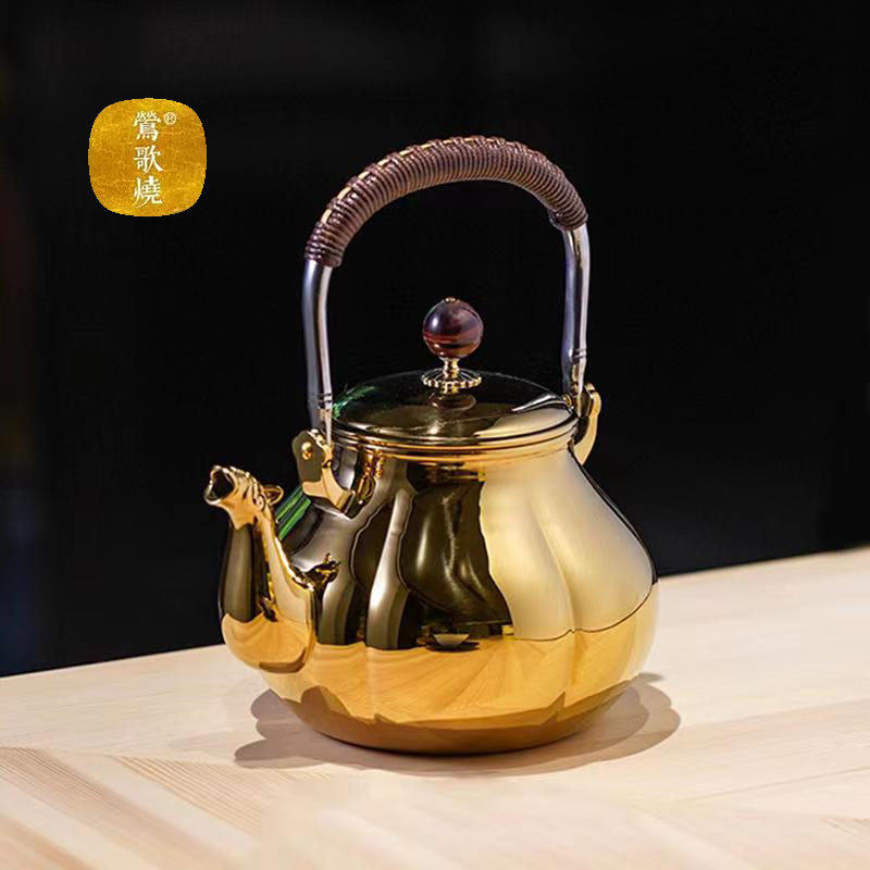 台湾莺歌烧不锈钢茶壶316食品级家用烧水煮茶提梁壶 金面壶泡茶壶