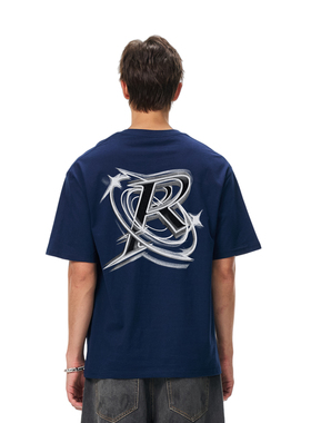 RASP美式手绘涂鸦字胶印纯棉短袖街头夏宽松百搭重磅男女国潮T恤