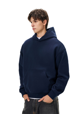 RASP重磅420g纯色美式基础款连帽卫衣男简约百搭休闲落肩上衣外套