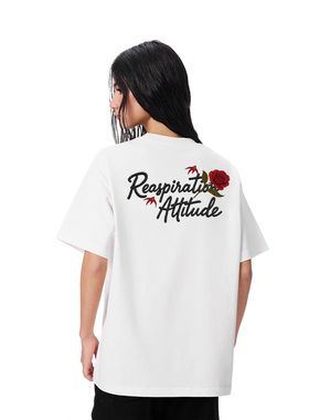 RASP国潮美式玫瑰字仿刺绣短袖T恤男女春夏新款潮牌印花上衣情侣