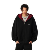 RASP美式 拉链重磅空气层撞色开衫 连帽卫衣男女情侣休闲外套上衣秋