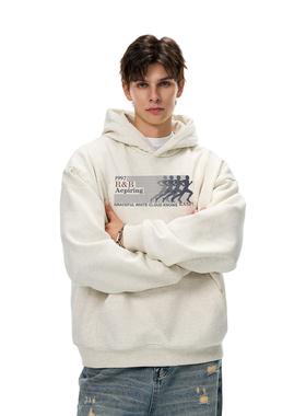 RASP秋冬国潮美式跑步人字母连帽卫衣街头男女同款情侣帽衫上衣